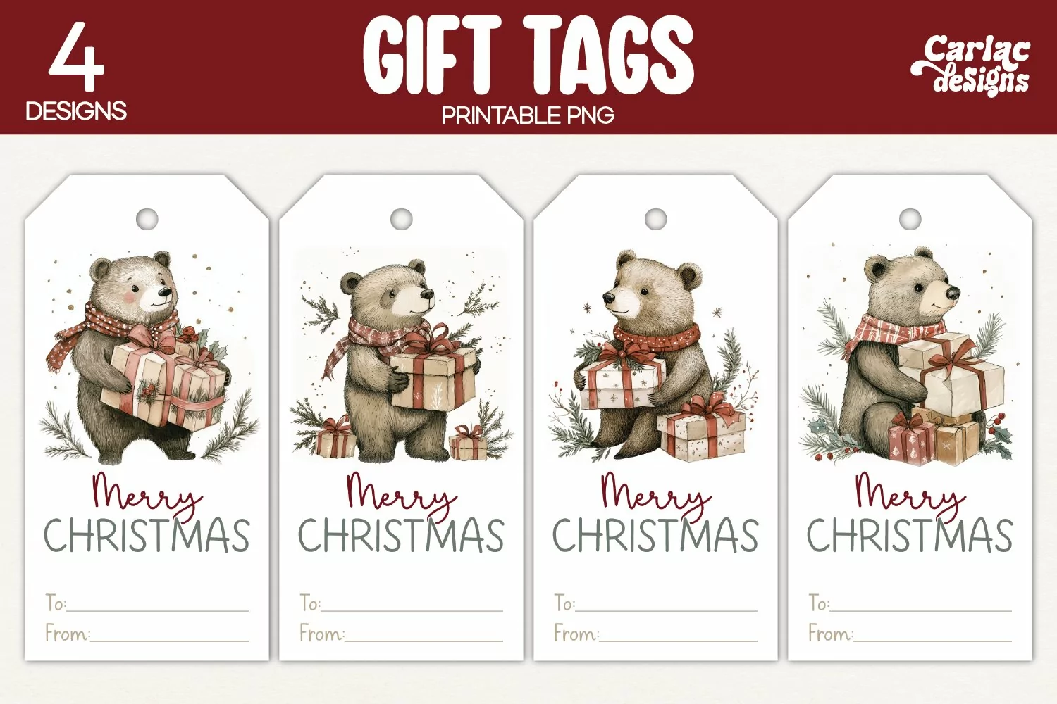 christmas bear gift tags