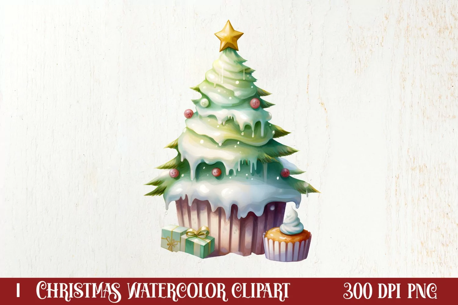 Christmas Cake Watercolor Clipart Sublimation, Christmas PNG product image 1