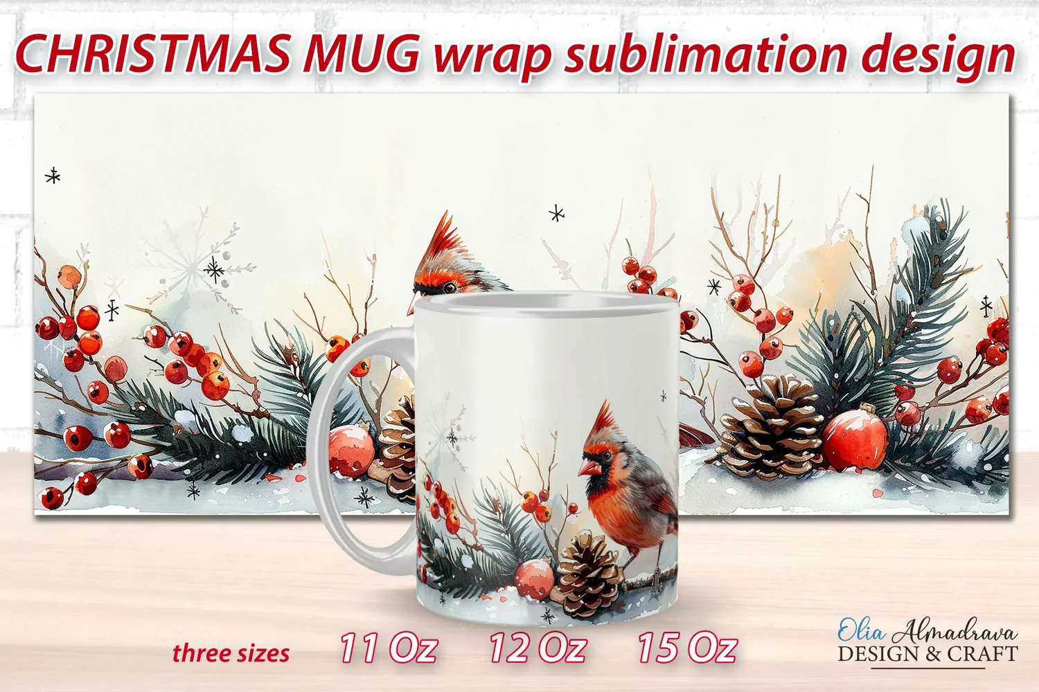 Christmas Mug Sublimation Template| Watercolor Mug Wrap PNG product image 1