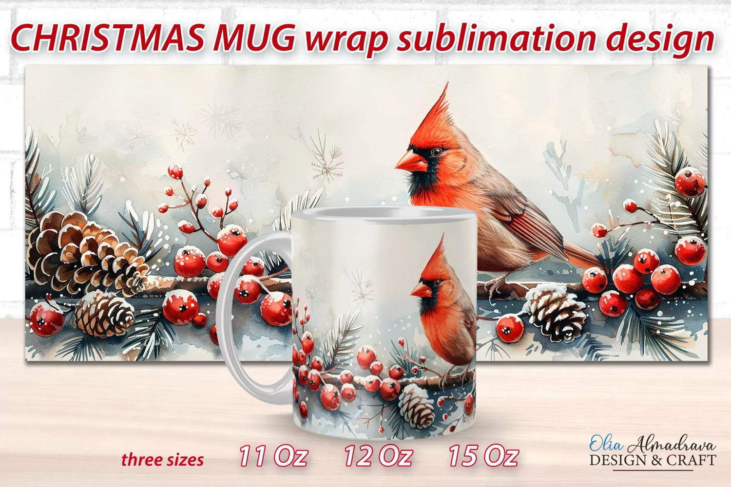 Christmas Mug Sublimation Template| Watercolor Mug Wrap PNG product image 1