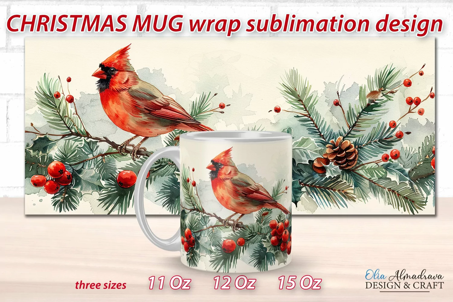 Christmas Mug Sublimation Wrap| Mug Template PNG Watercolor product image 1