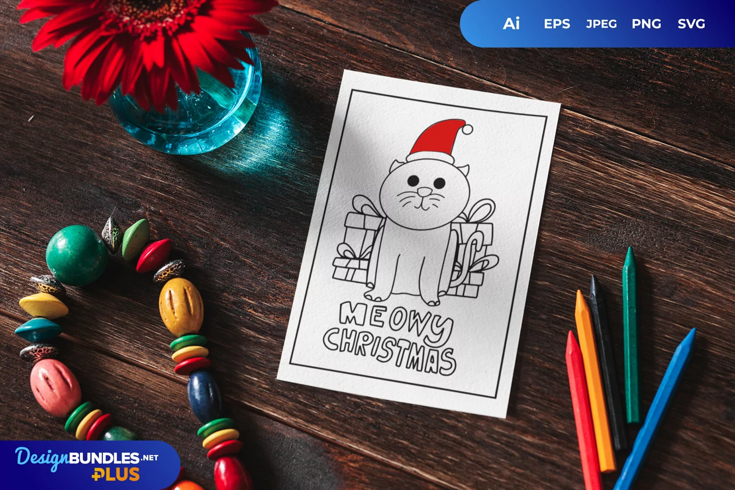 Christmas Cat with Gift Boxes Coloring Page product image 1