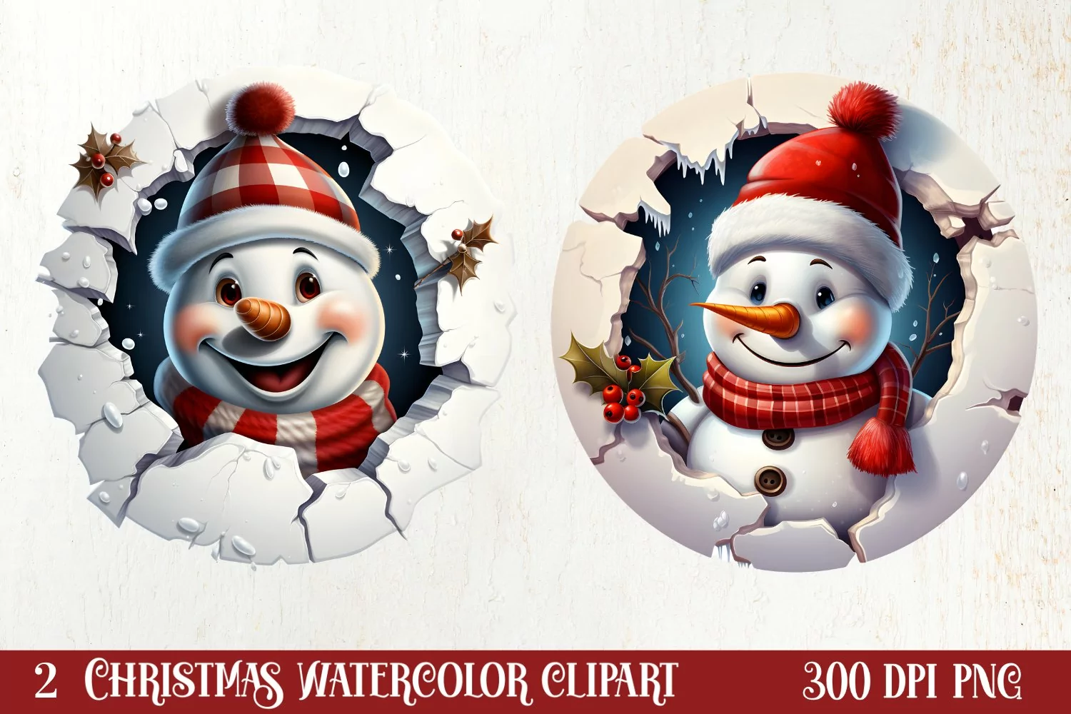 Christmas Snowman Peeking Clipart PNG product image 1