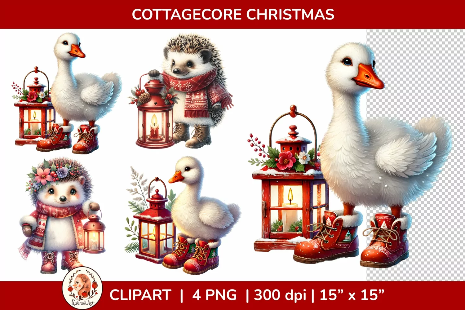 Christmas Cottagecore Animals Clipart, Christmas Clipart product image 1