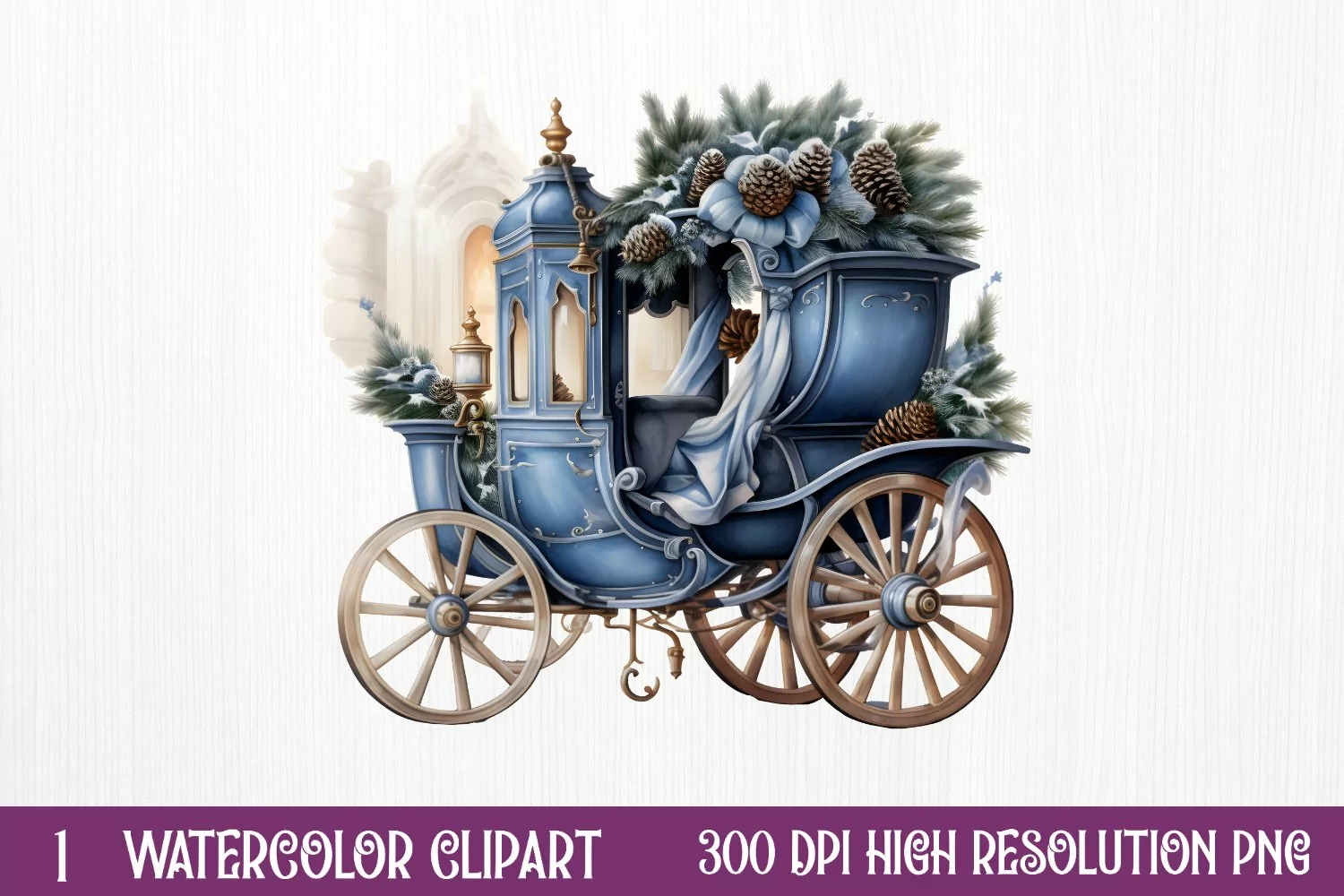 Blue Christmas Watercolor Clipart Sublimation product image 1