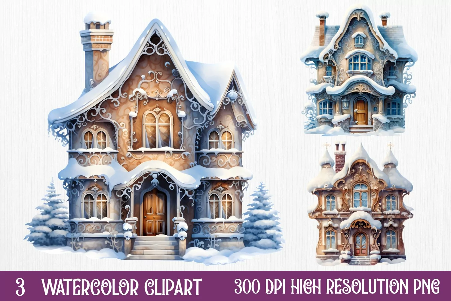 Blue Christmas Watercolor Clipart Sublimation product image 1