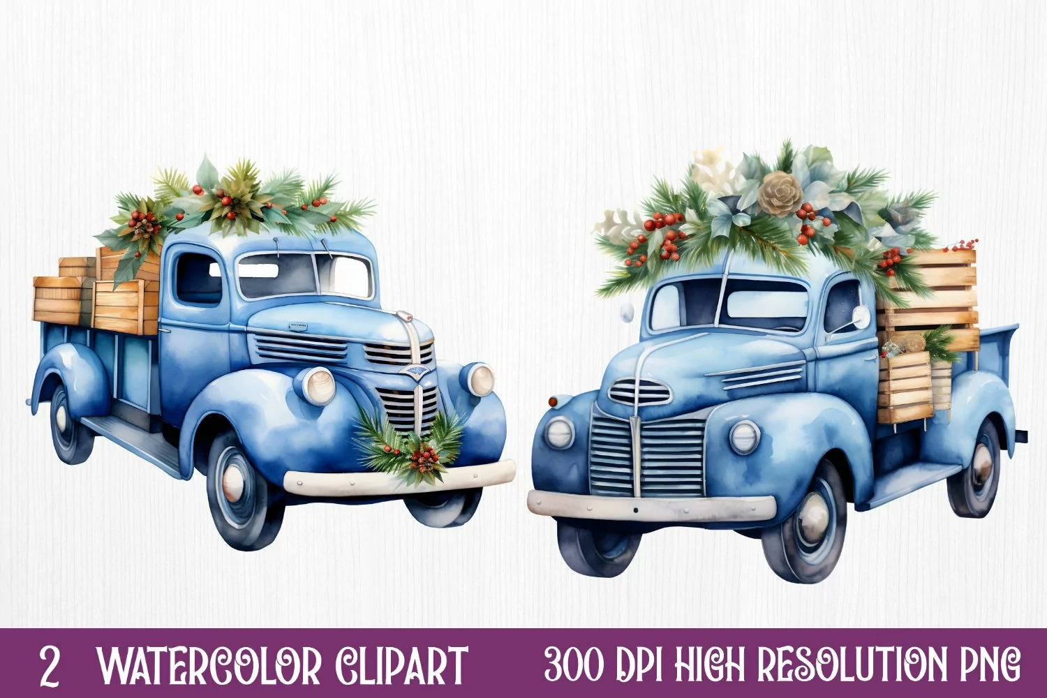 Blue Christmas Watercolor Clipart Sublimation product image 1