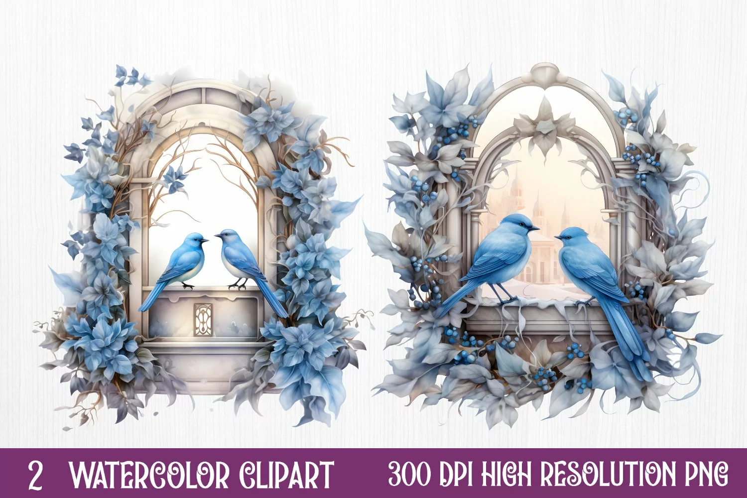 Blue Christmas Watercolor Clipart Sublimation product image 1