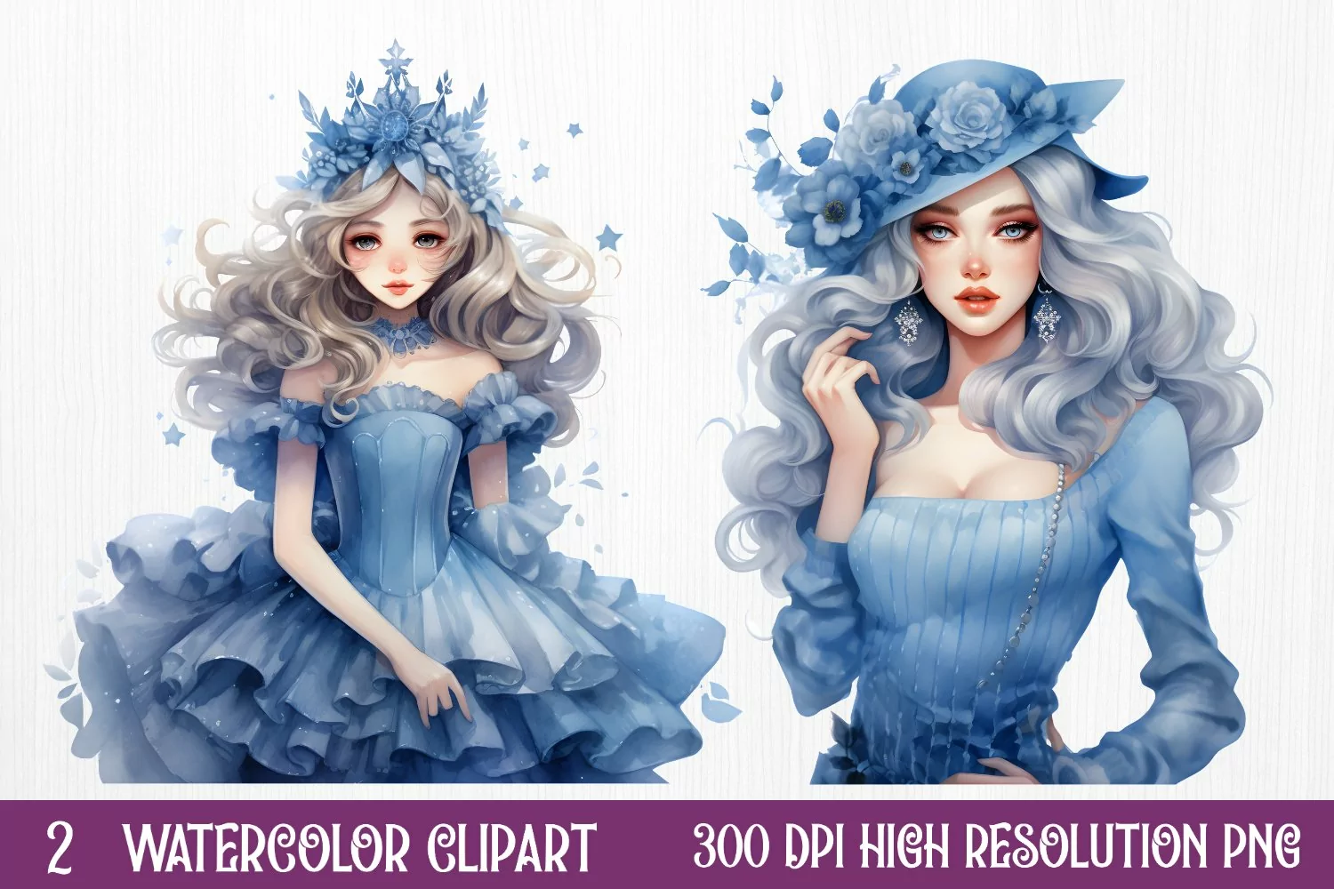 Blue Christmas Watercolor Clipart Sublimation product image 1