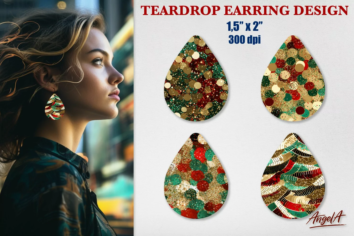 Sublimation teardrop earring / sequin circle texture png product image 1