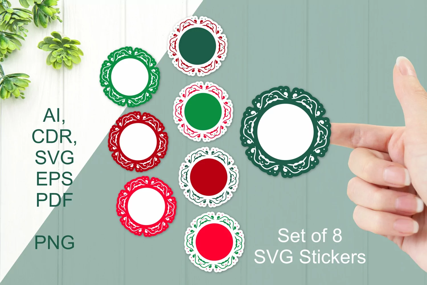 Christmas Colors Ornate Stickers SVG AI EPS