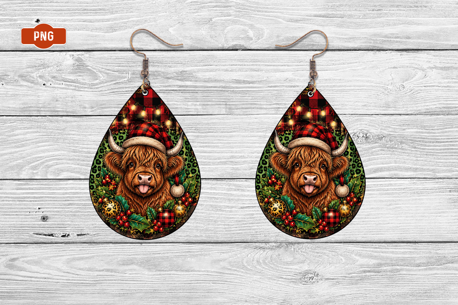 Christmas Cow Tag Earrings Png product image 1