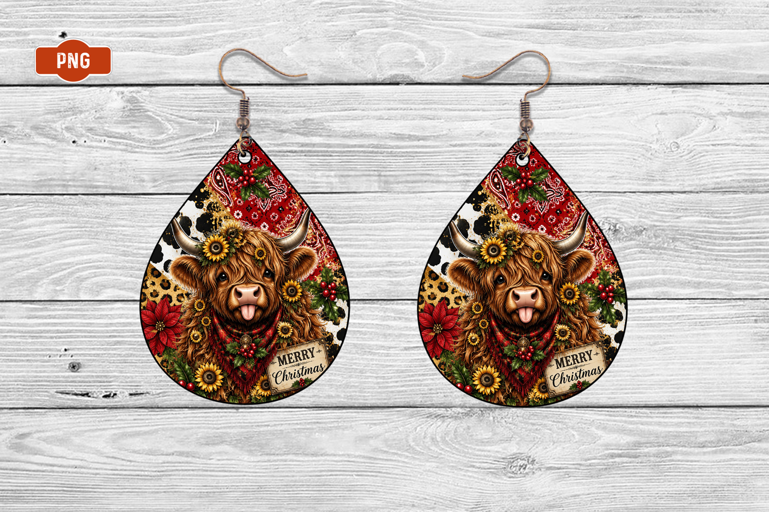 Christmas Cow Tag Earrings Png product image 1
