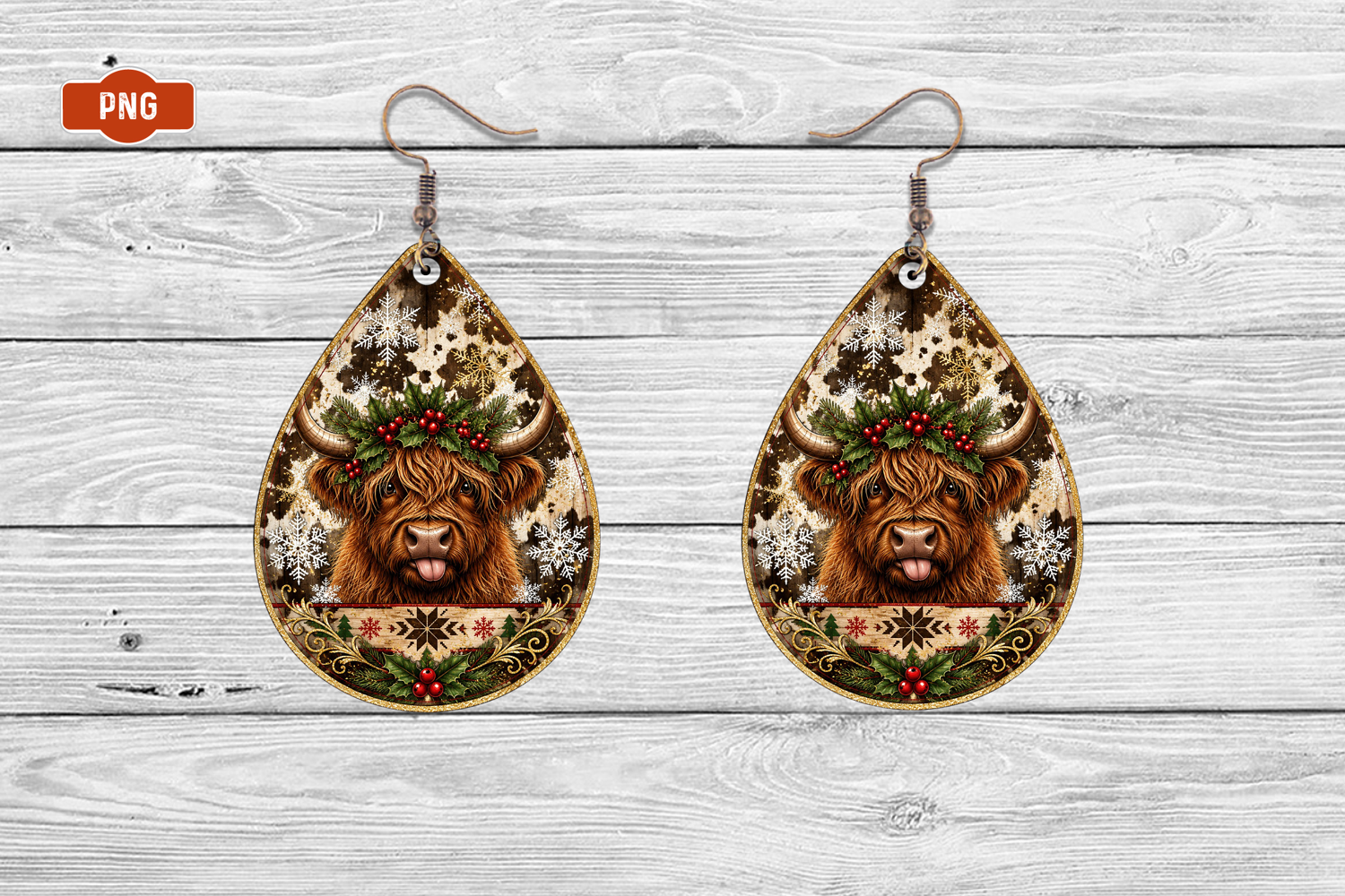 Christmas Cow Tag Earrings Png product image 1