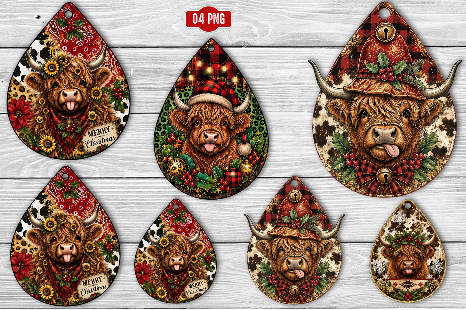Christmas Cow Tag Earrings Png product image 1