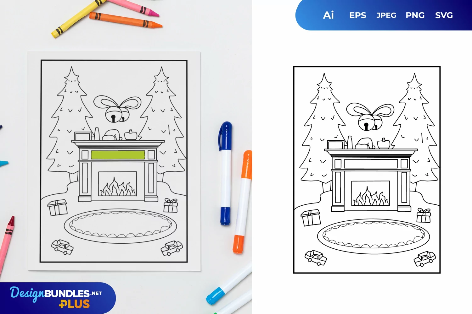 Gingerbread and Christmas Leaves Coloring Page product image 1