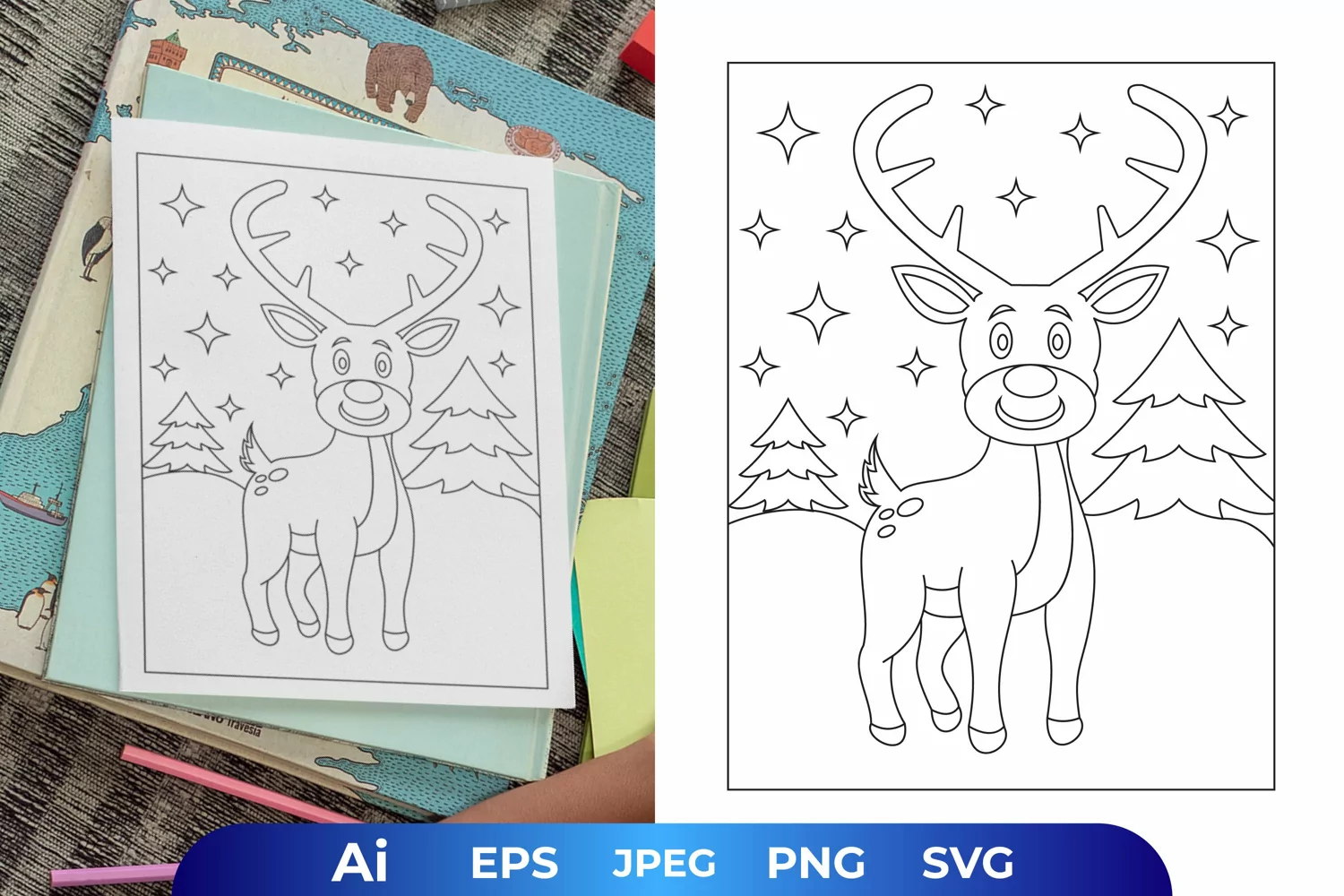 Smiling Deer in The Snowy Hill Coloring Page product image 1