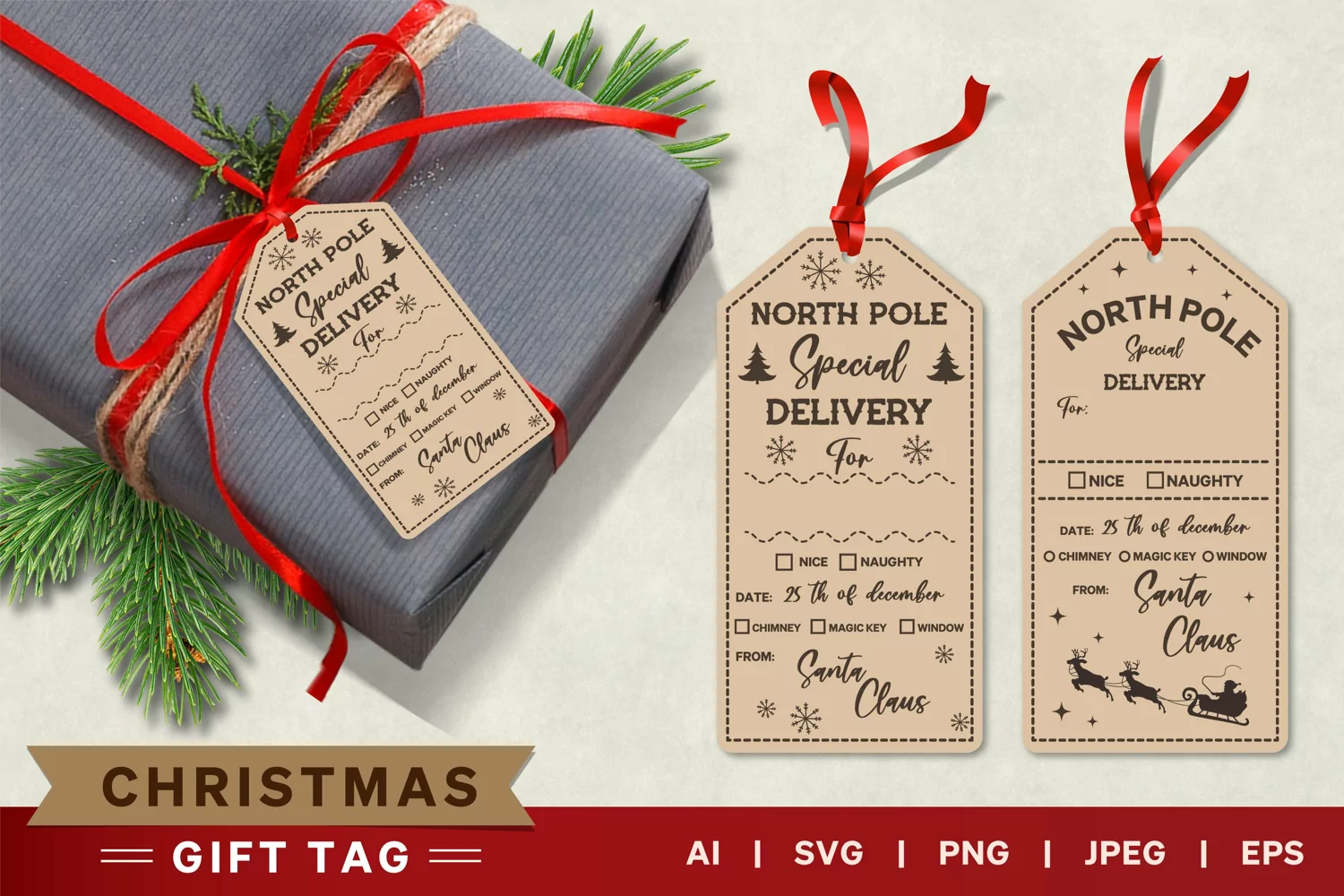 North Pole Special Delivery Christmas Gift Tag Set, SVG Set product image 1
