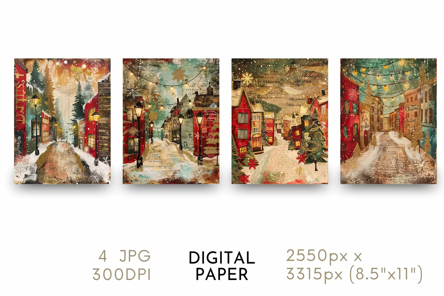 Christmas Digital Paper Watercolor JPG