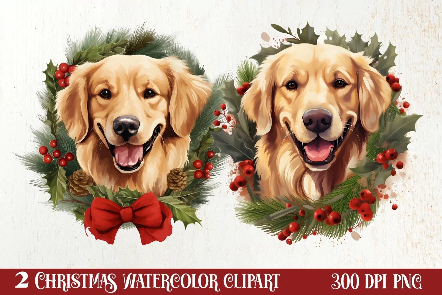 Christmas Dog Wreath Sublimation Clipart, Christmas Dog PNG product image 1