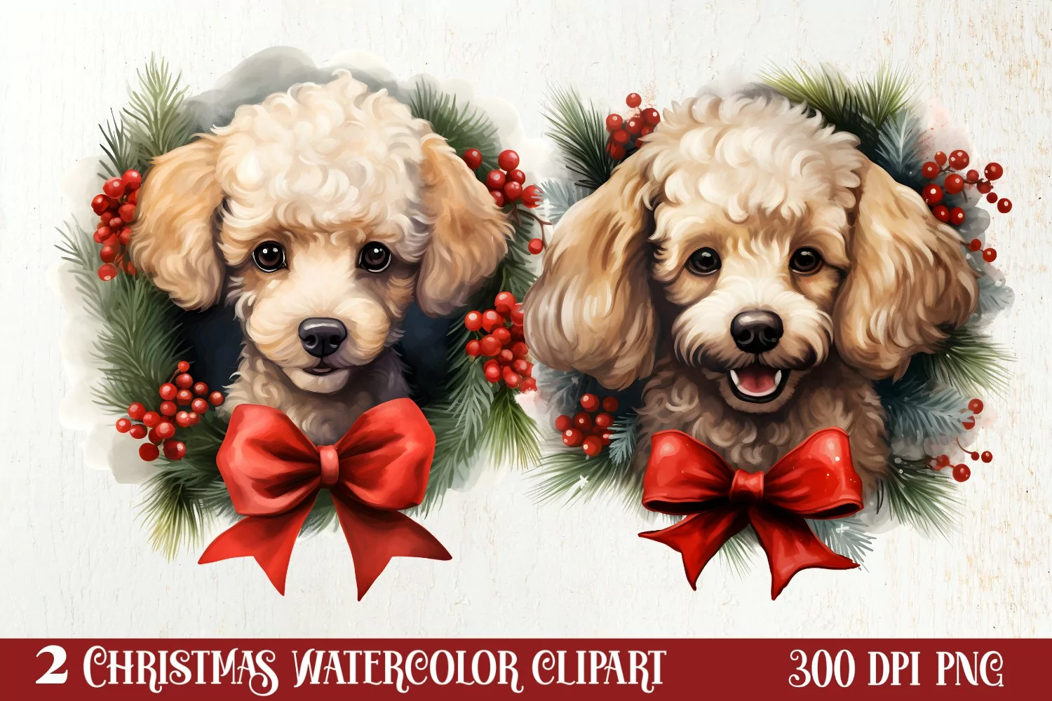 Christmas Dog Wreath Sublimation Clipart, Christmas Dog PNG product image 1