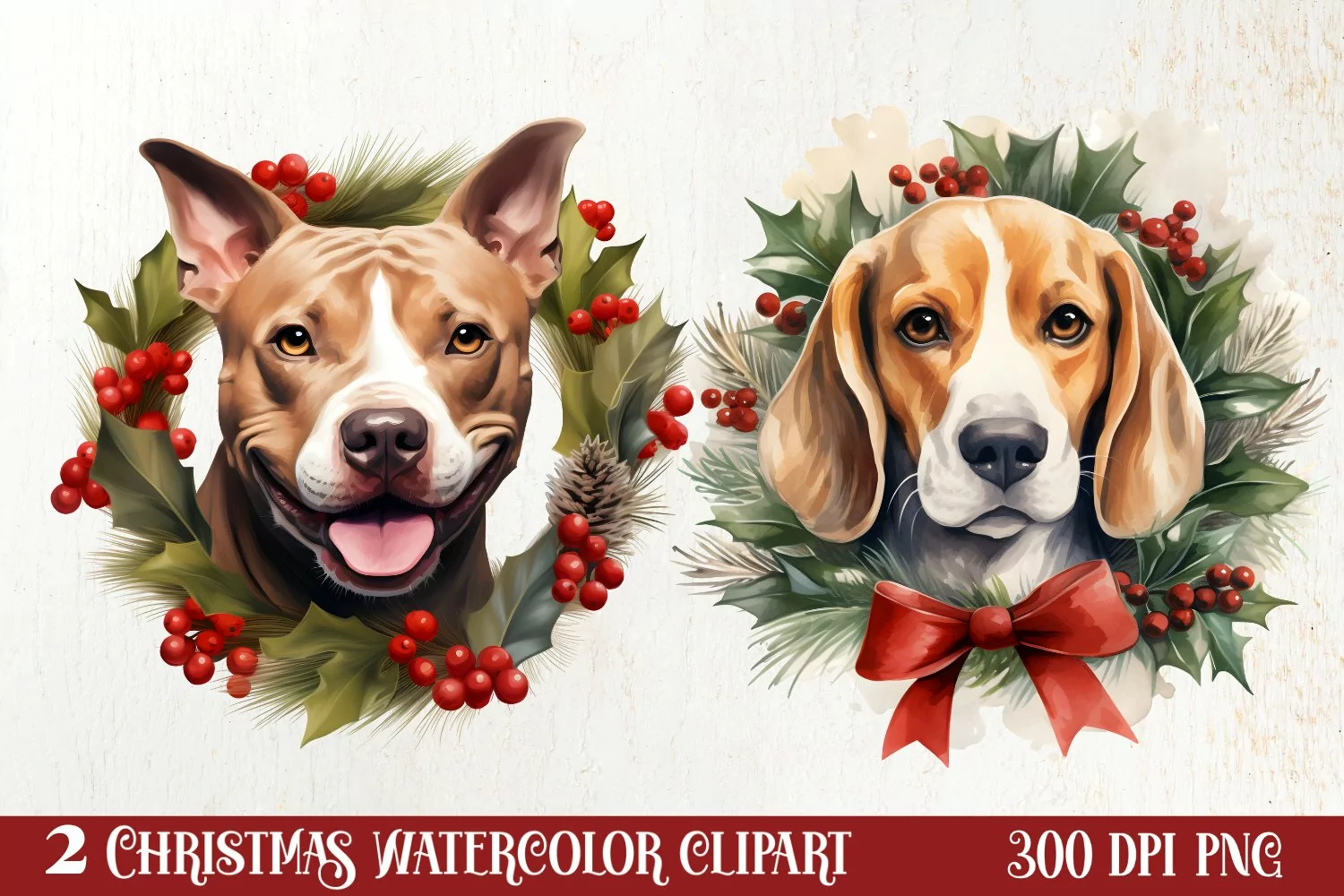 Christmas Dog Wreath Sublimation Clipart, Christmas Dog PNG product image 1