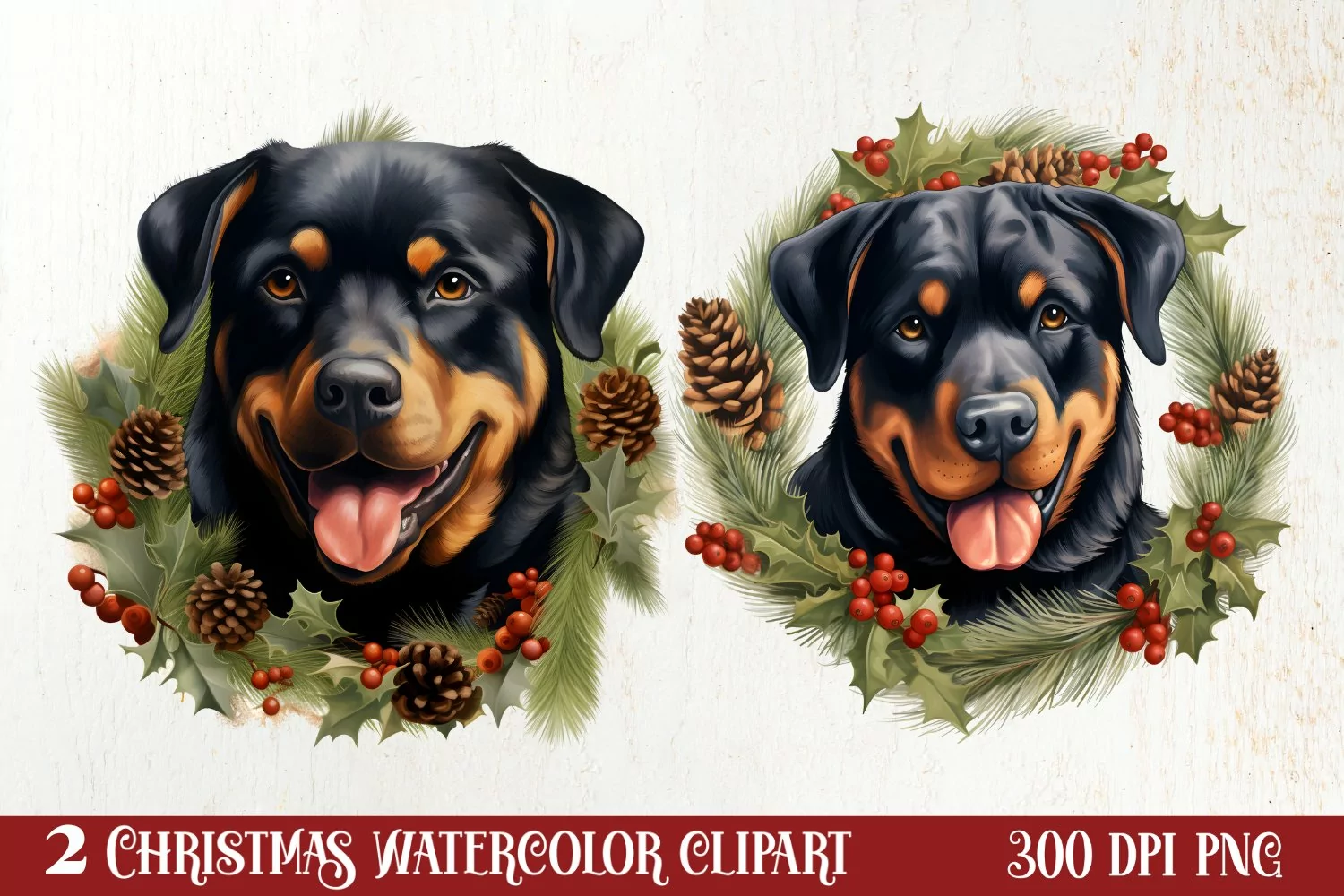 Christmas Dog Wreath Sublimation Clipart, Christmas Dog PNG product image 1