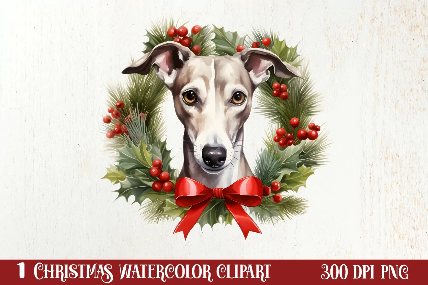 Christmas Dog Wreath Sublimation Clipart, Christmas Dog PNG product image 1