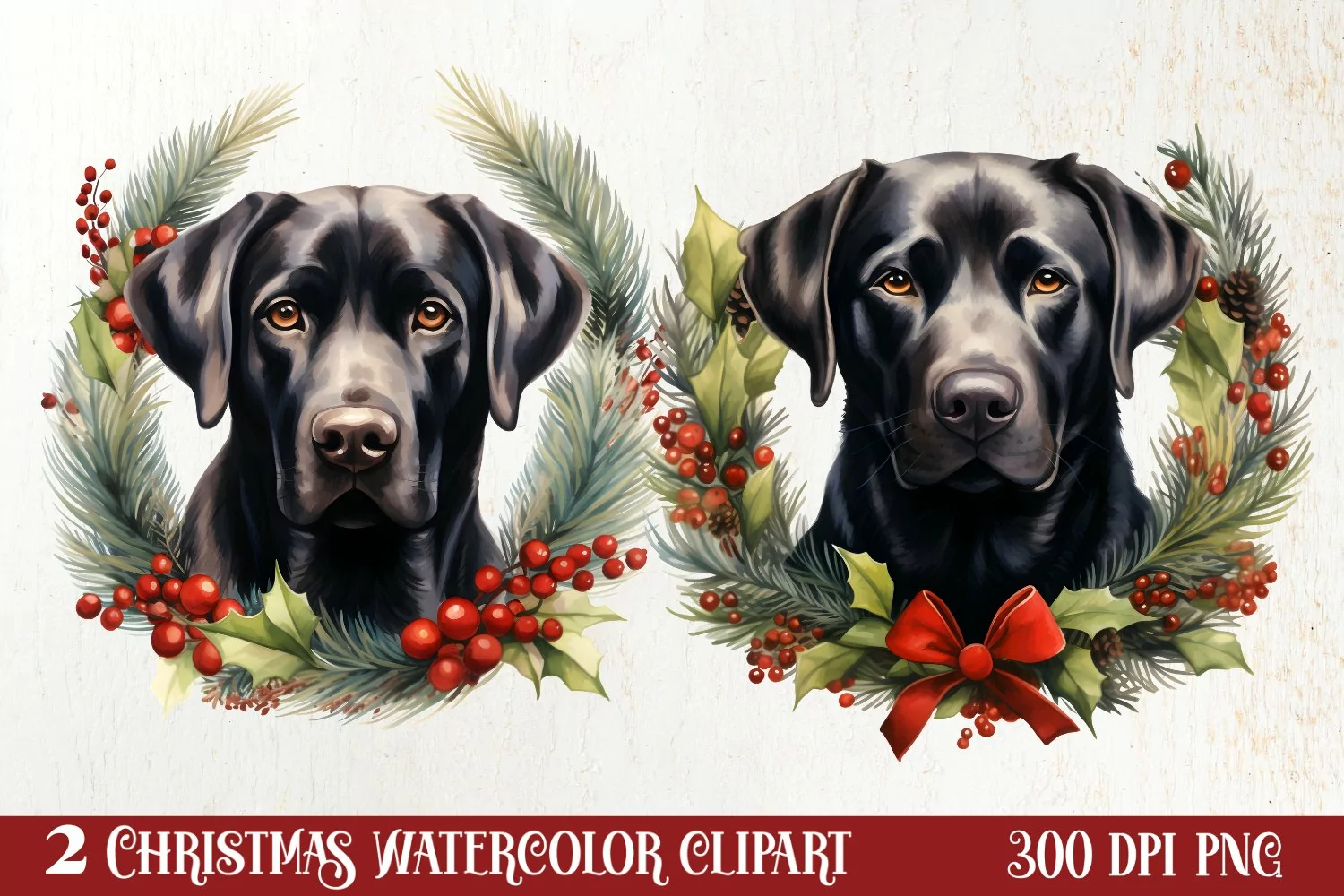 Christmas Dog Wreath Sublimation Clipart, Christmas Dog PNG product image 1