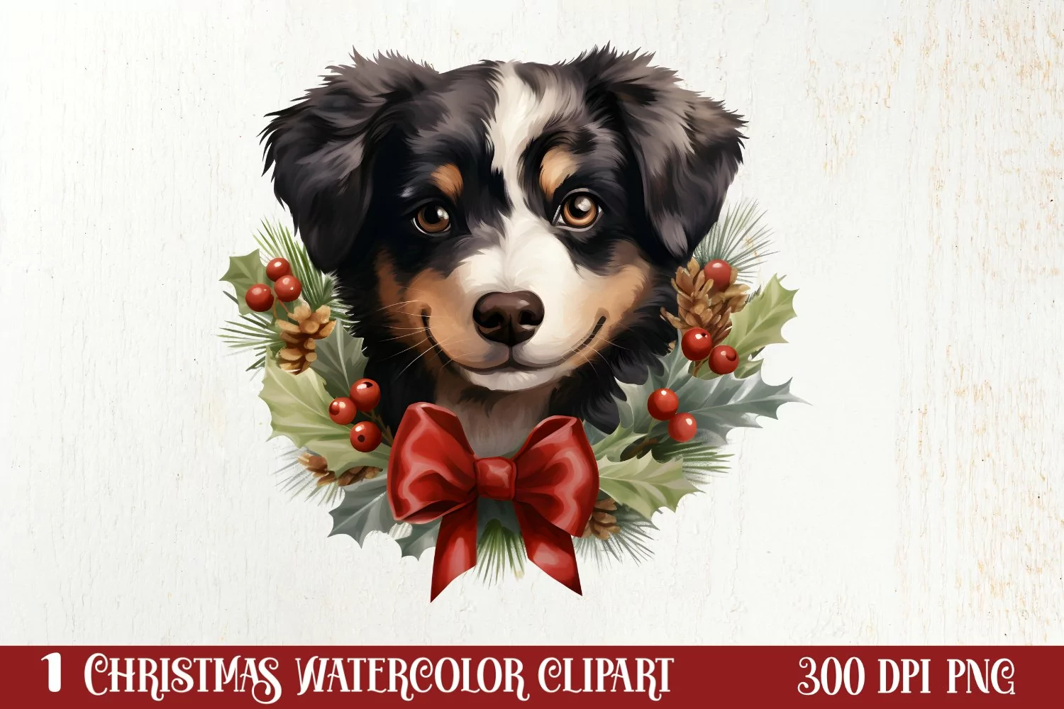 Christmas Dog Wreath Sublimation Clipart, Christmas Dog PNG product image 1