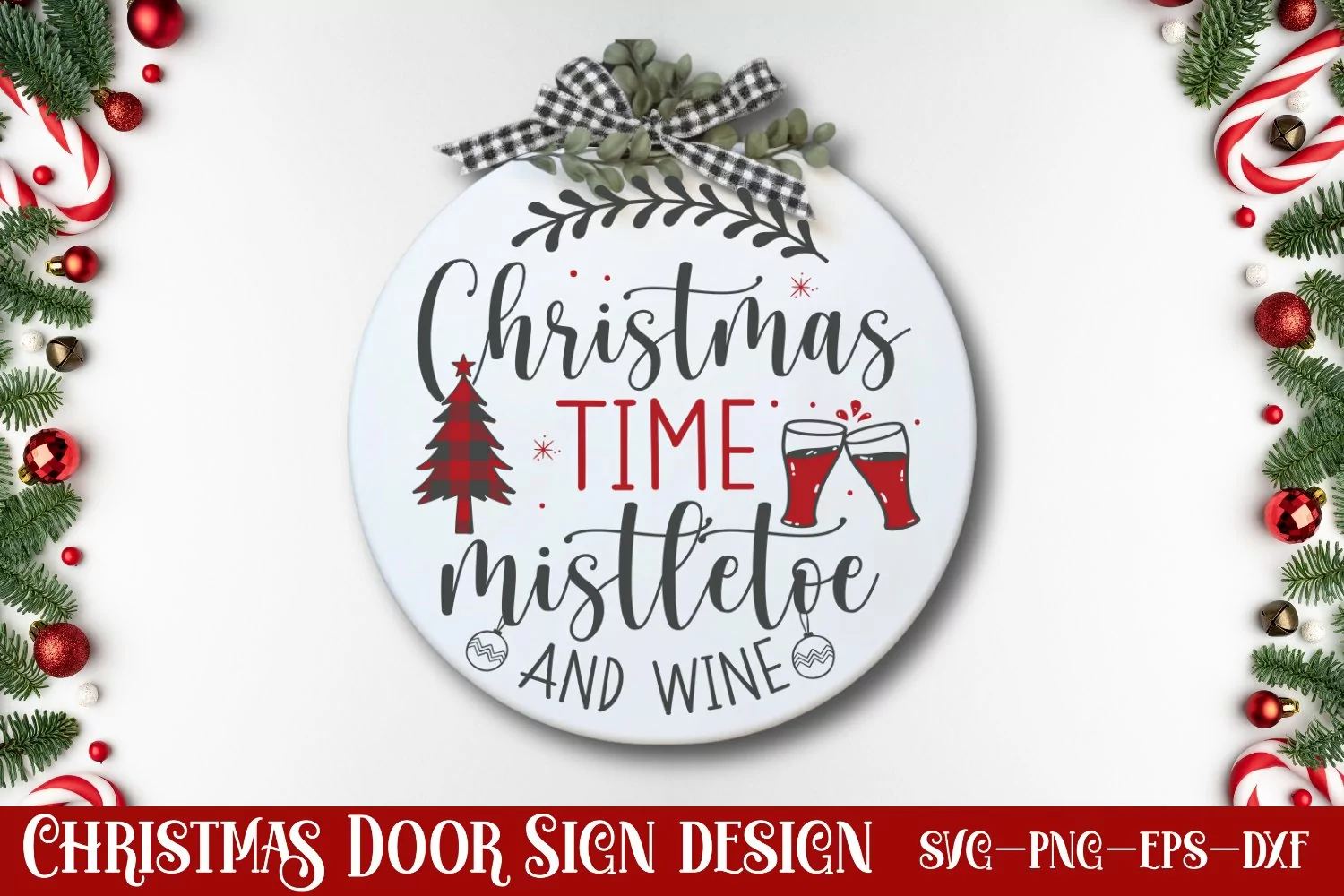 Christmas time mistletoe and wine SVG product image 1