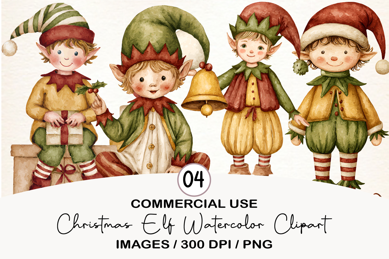 Christmas Elf Watercolor Clipart product image 1