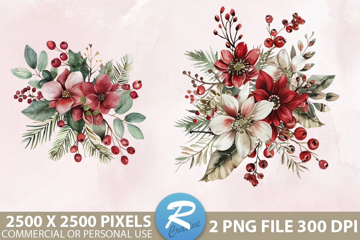 Christmas Flower Sublimation PNG Clipart product image 1