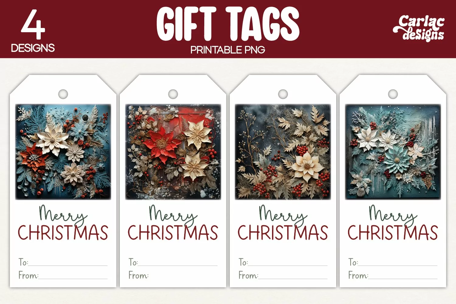 christmas flowers gift tags