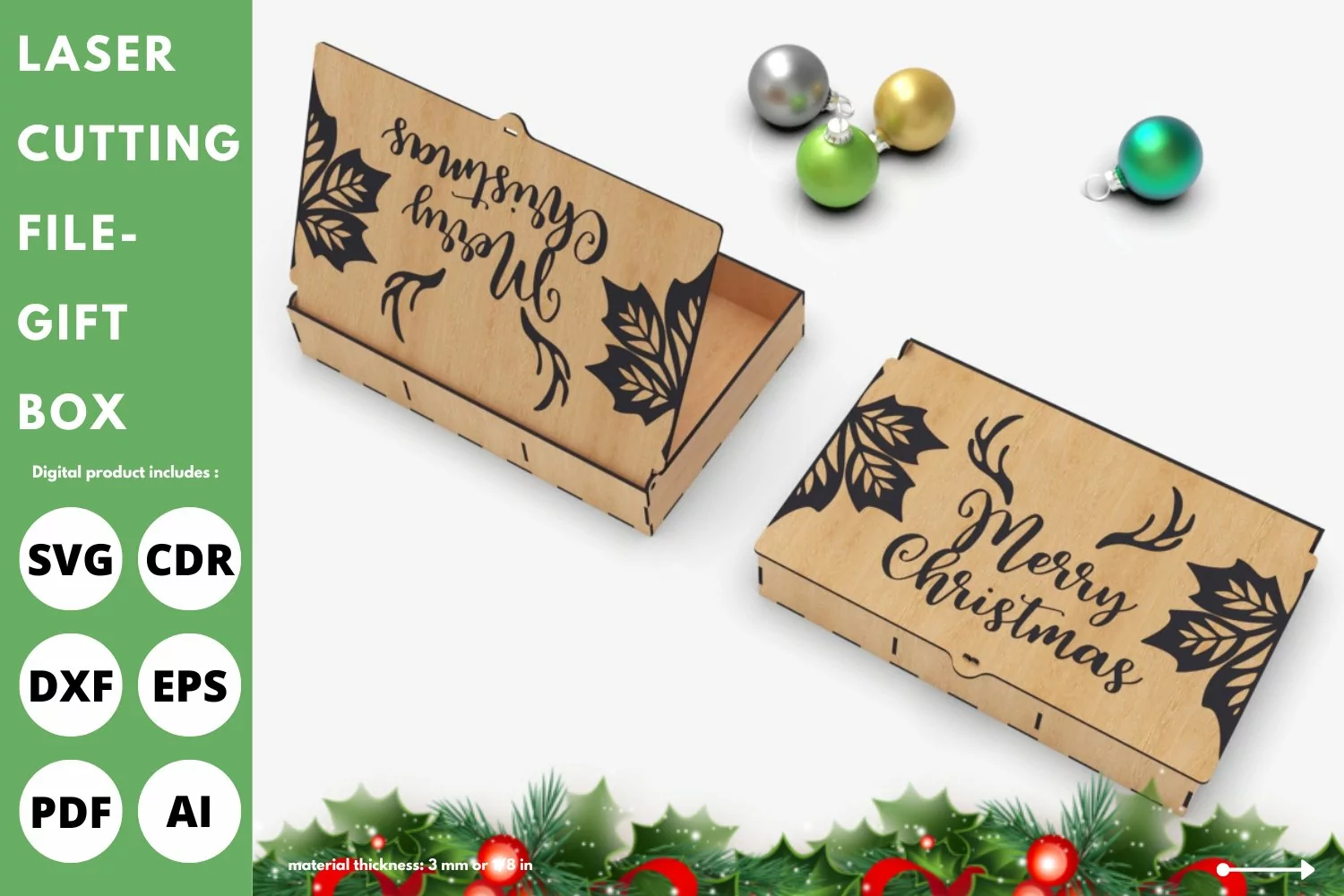 Christmas gift Box with divider, svg laser cut files, fall product image 1