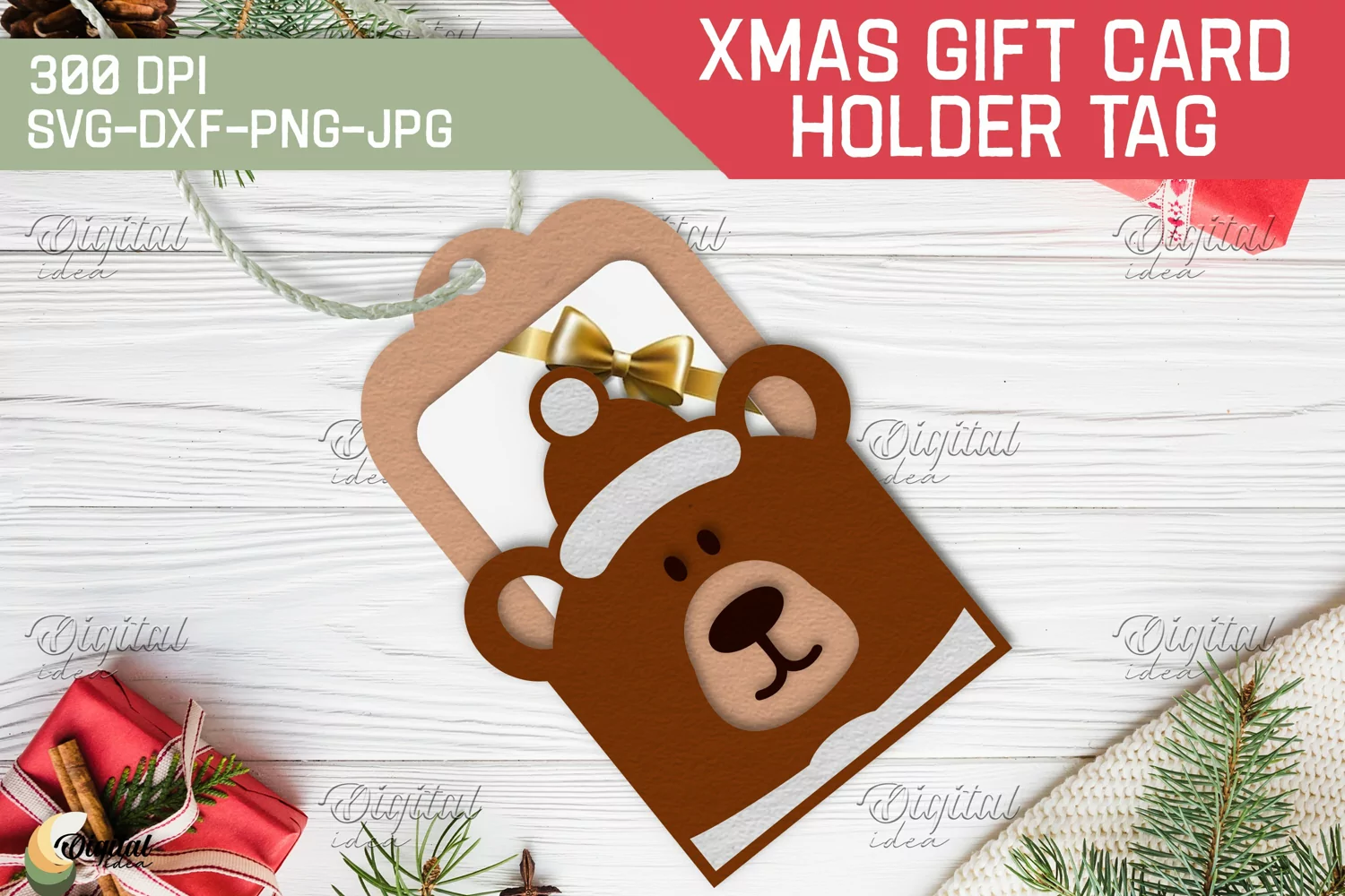 Bear SVG. Christmas Gift Card Holder Tags. 3D PaperCut product image 1