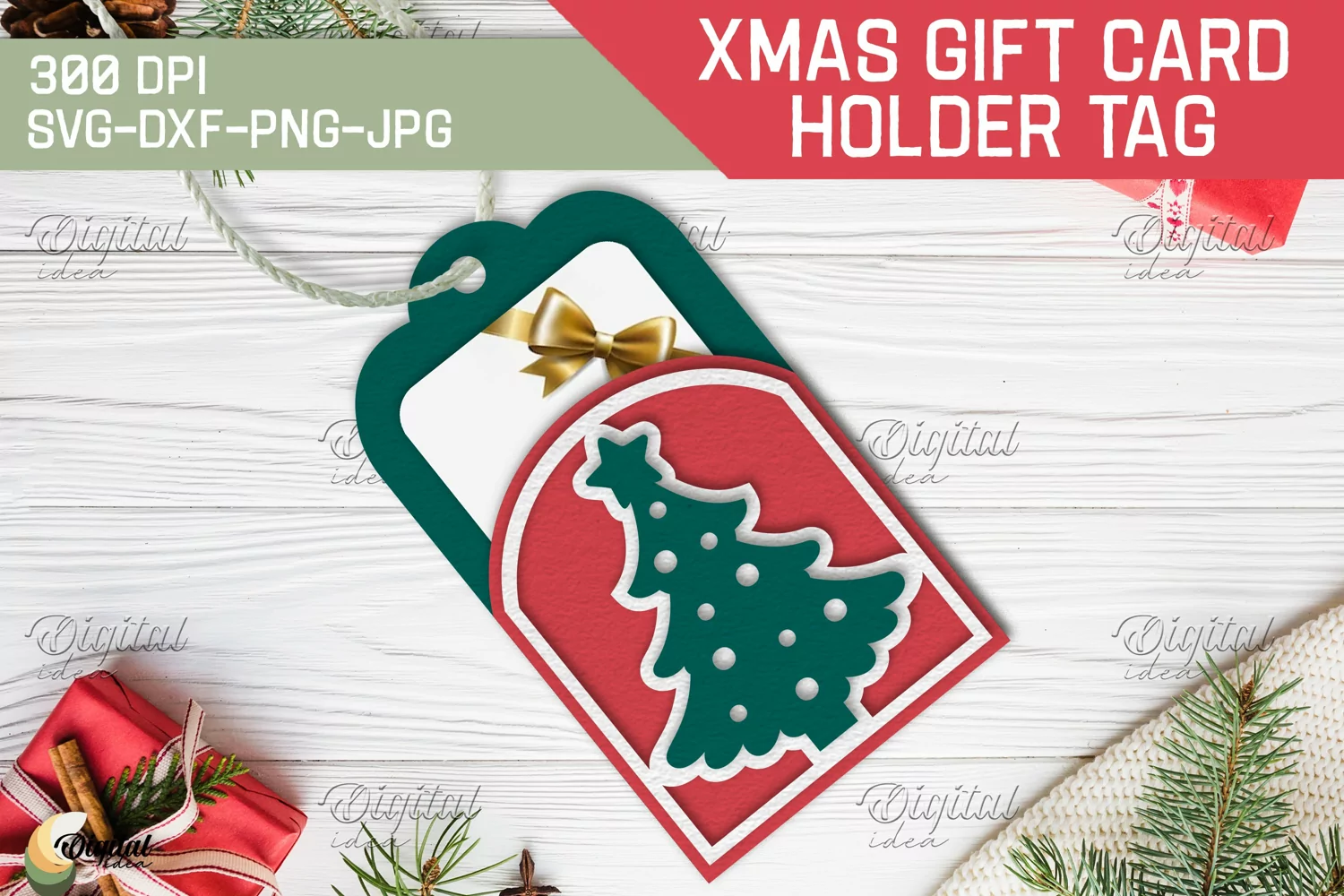 Christmas Gift Card Holder Tags. 3D PaperCut. Tree SVG product image 1