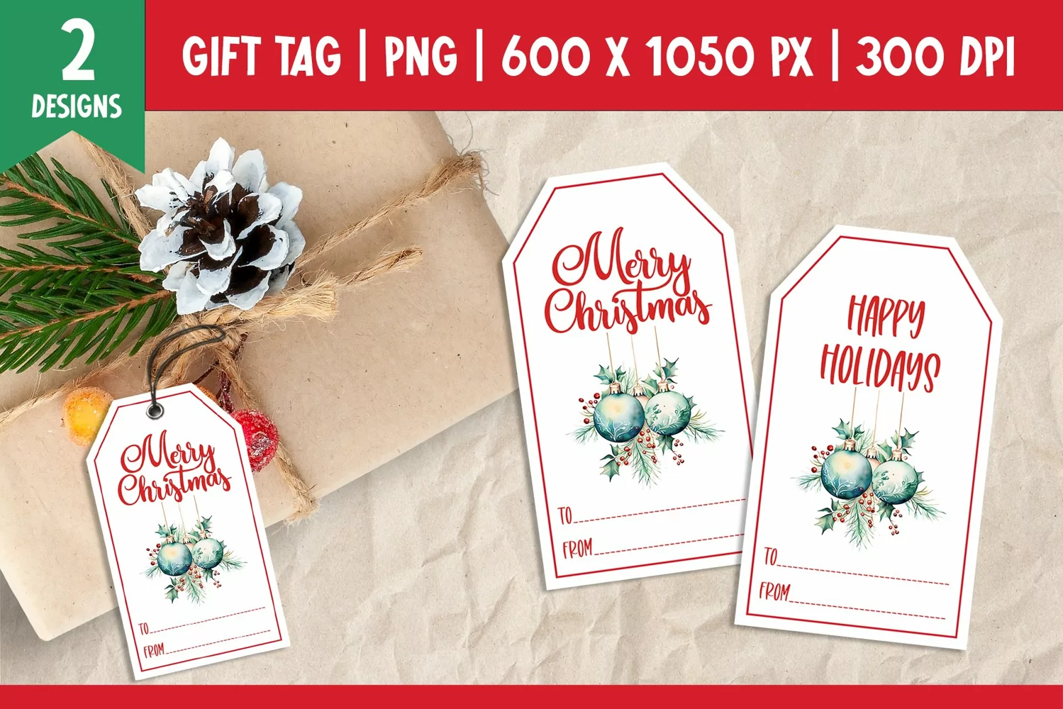 Merry Christmas Gift Tags Printable Templates PNG Ornament product image 1