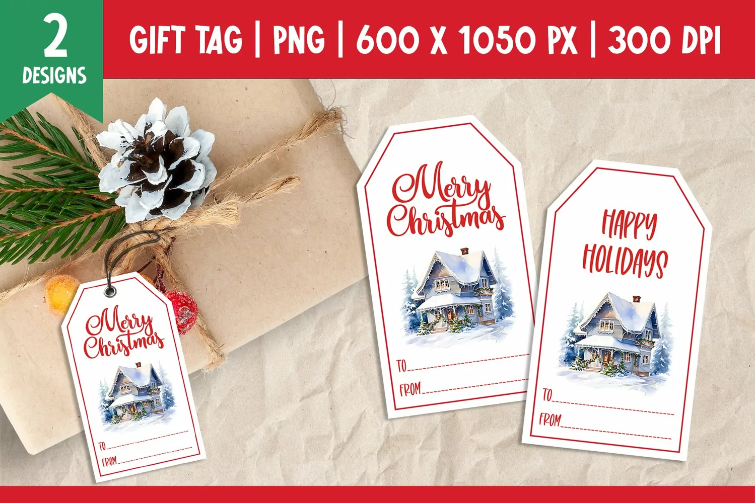Merry Christmas Gift Tags Printable Templates Winter House product image 1
