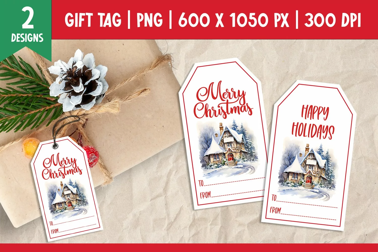 Merry Christmas Gift Tags Printable Templates Winter House product image 1