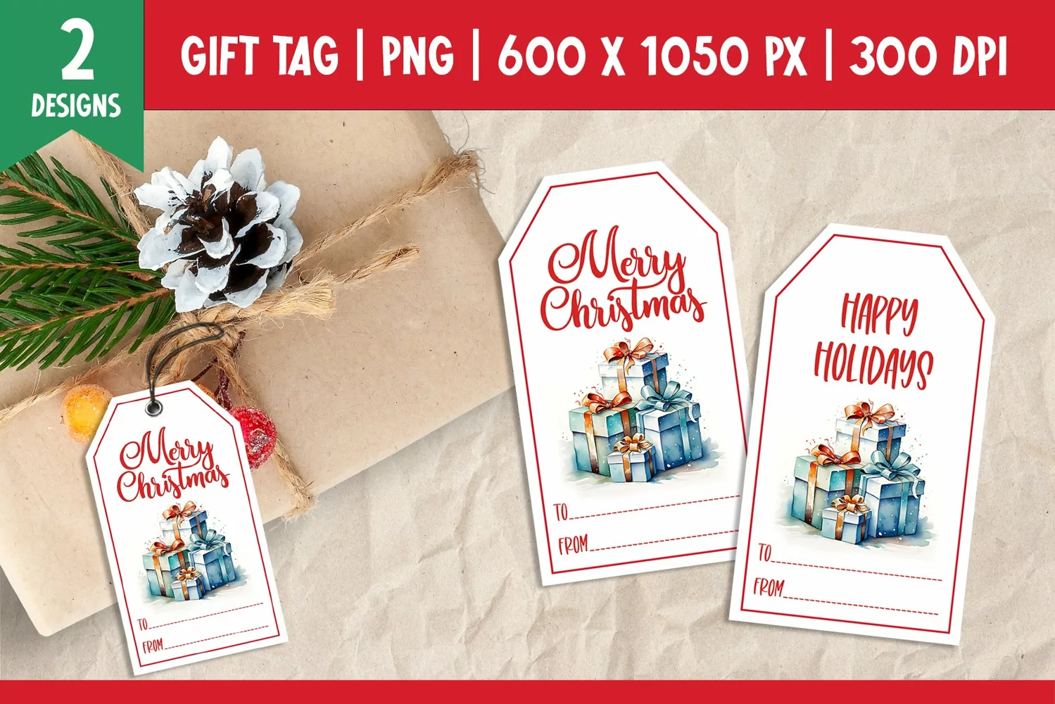 Merry Christmas Gift Tags Printable Templates PNG Presents product image 1