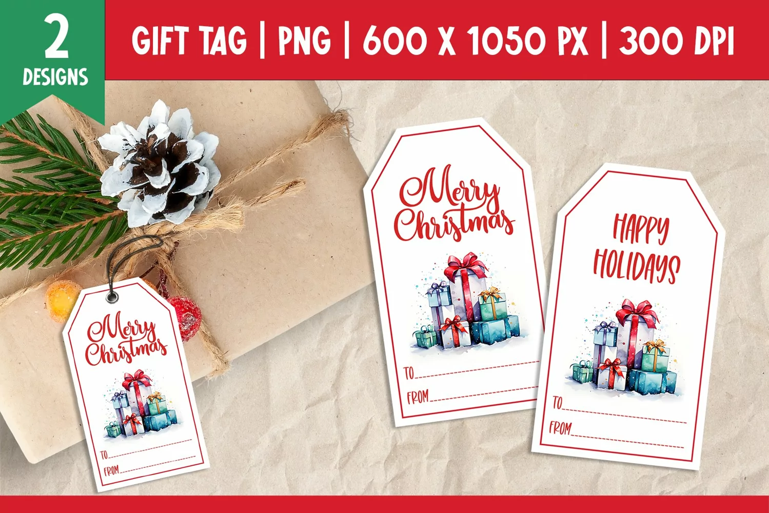 Merry Christmas Gift Tags Printable Templates PNG Presents product image 1