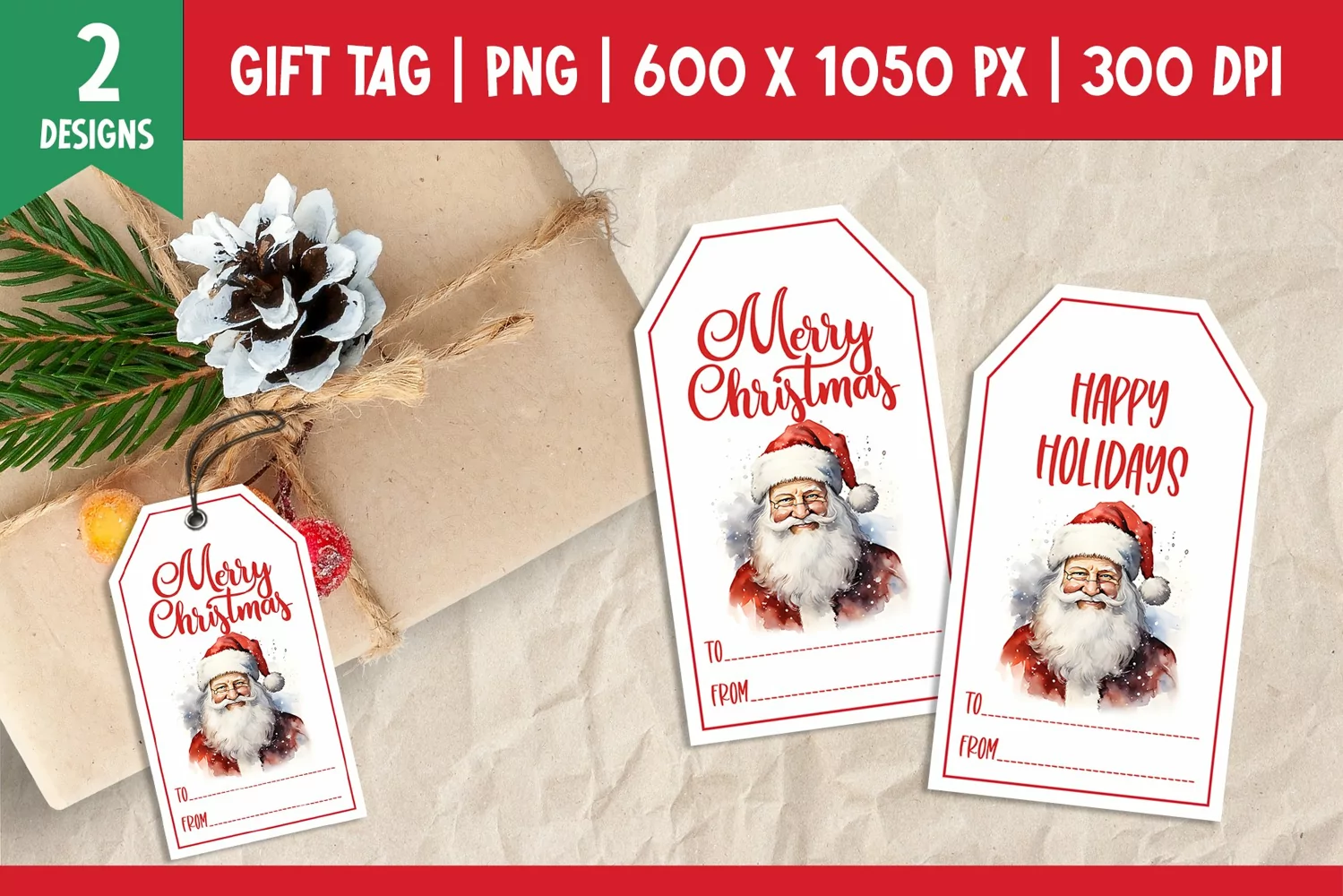 Merry Christmas Gift Tags Printable Templates Santa Claus product image 1