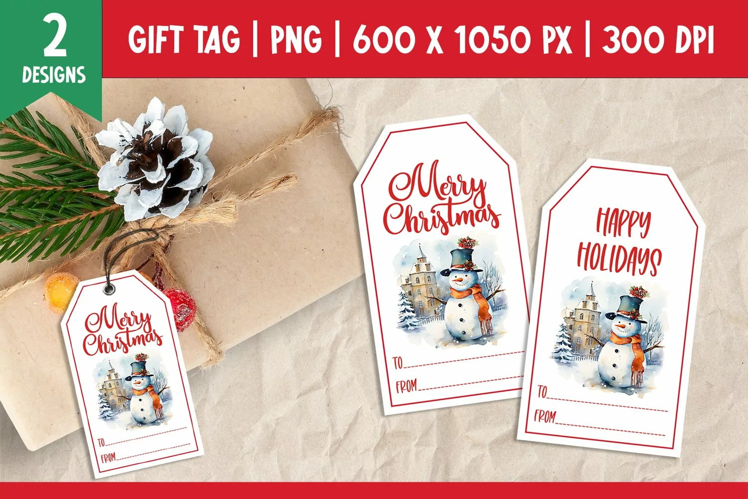 Merry Christmas Gift Tags Printable Templates Snowman product image 1
