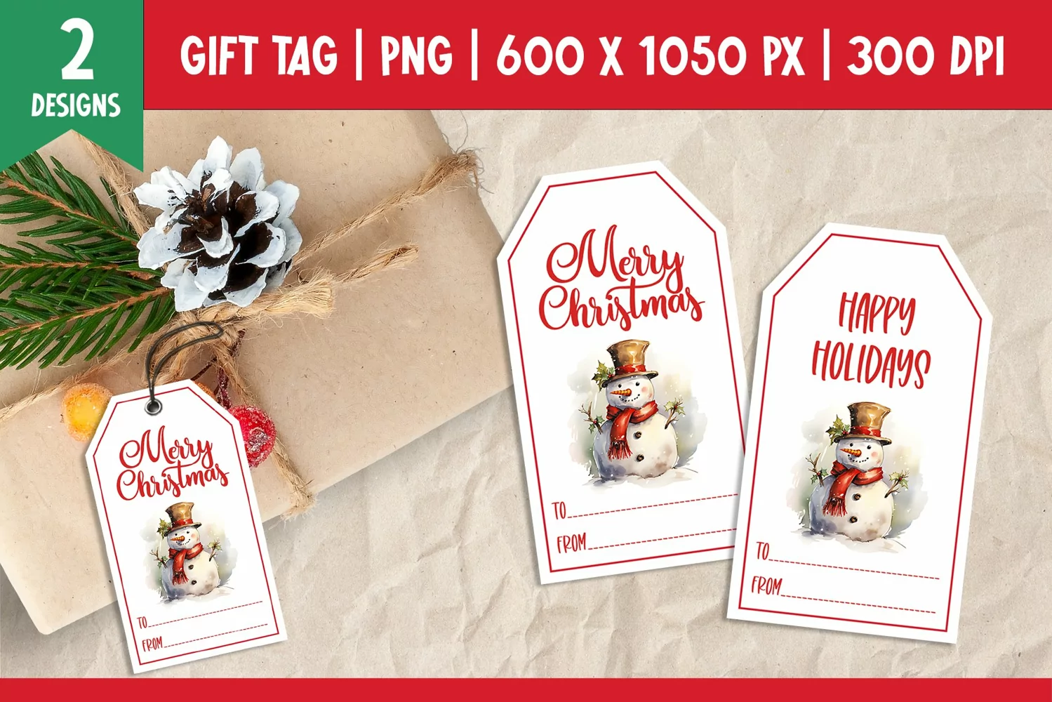Merry Christmas Gift Tags Printable Templates Snowman product image 1