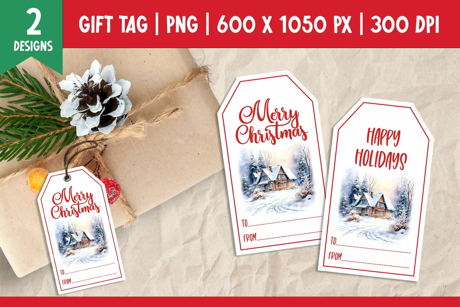 Merry Christmas Gift Tags Printable Templates Winter House product image 1