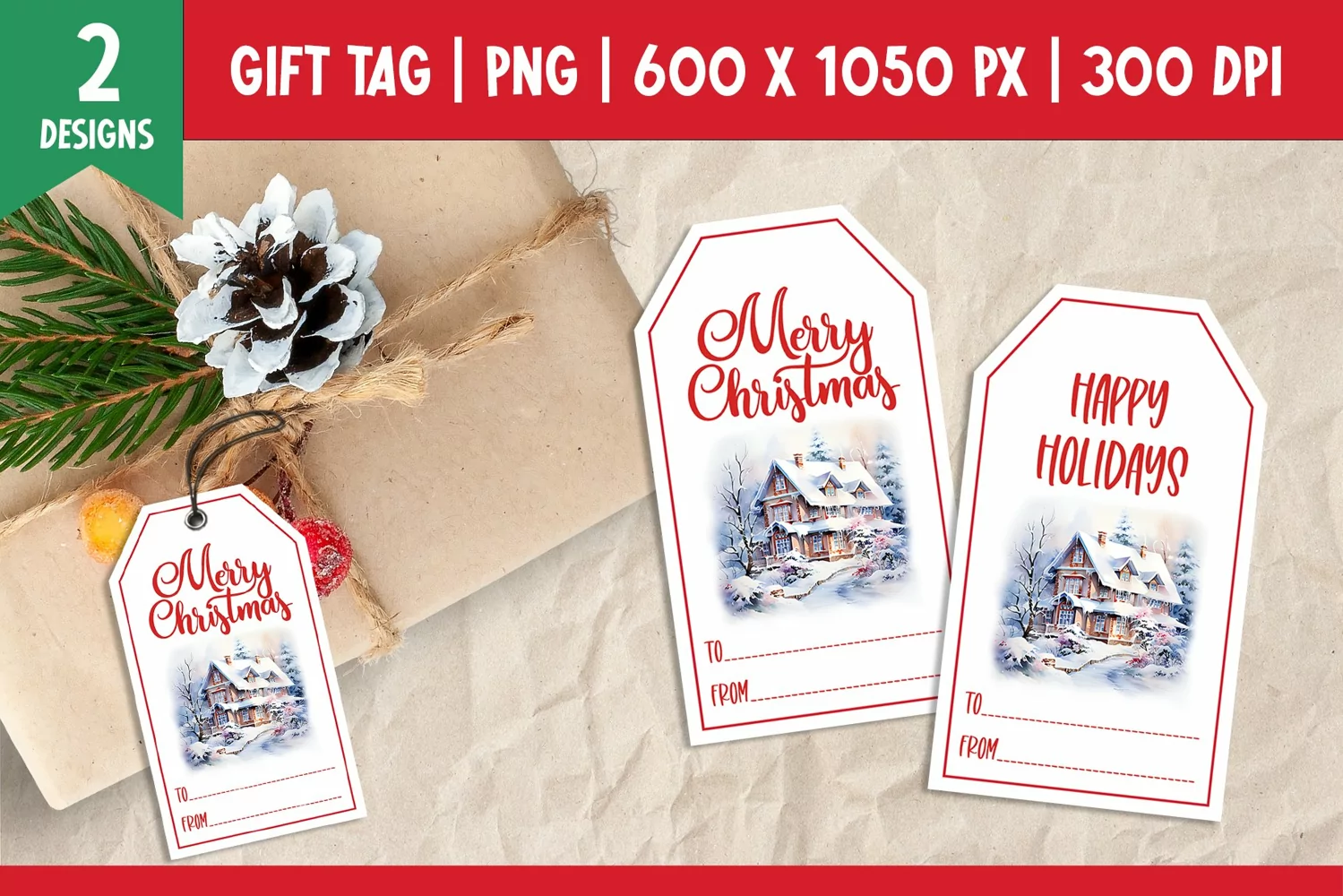 Merry Christmas Gift Tags Printable Templates Winter House product image 1