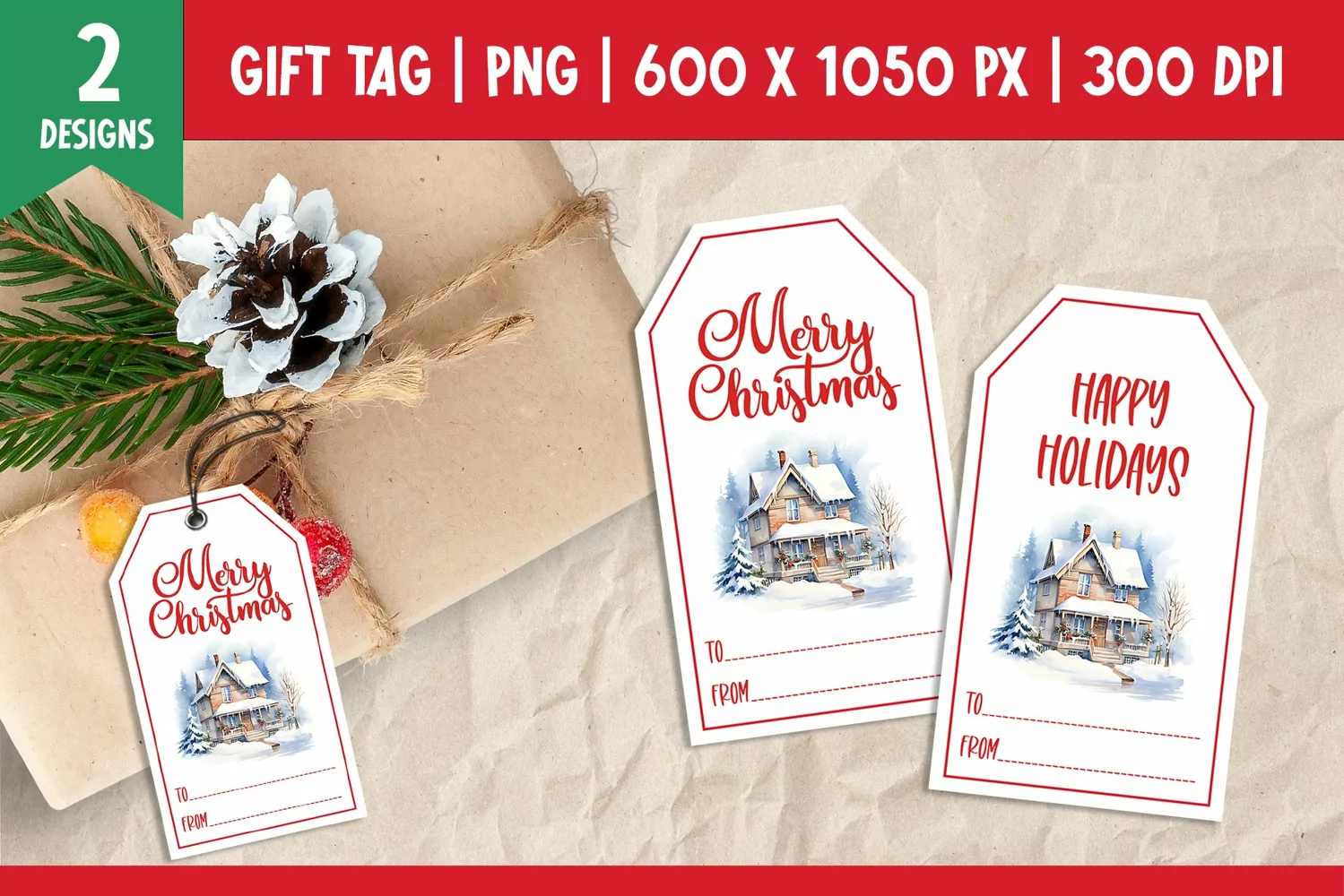 Merry Christmas Gift Tags Printable Templates Winter House product image 1