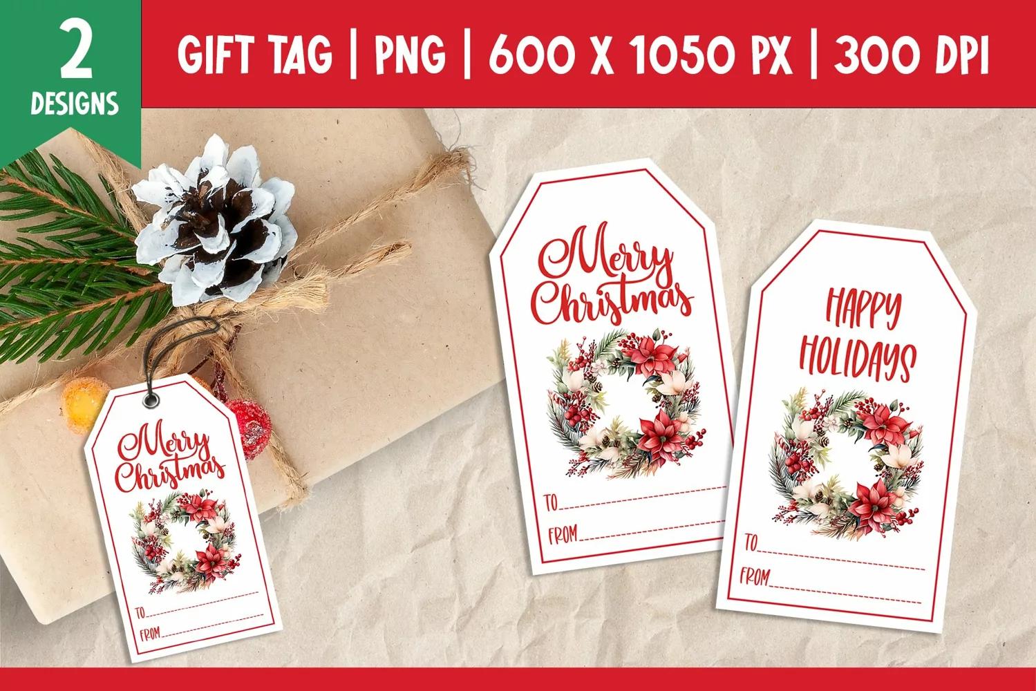 Merry Christmas Gift Tags Printable Templates Wreath product image 1