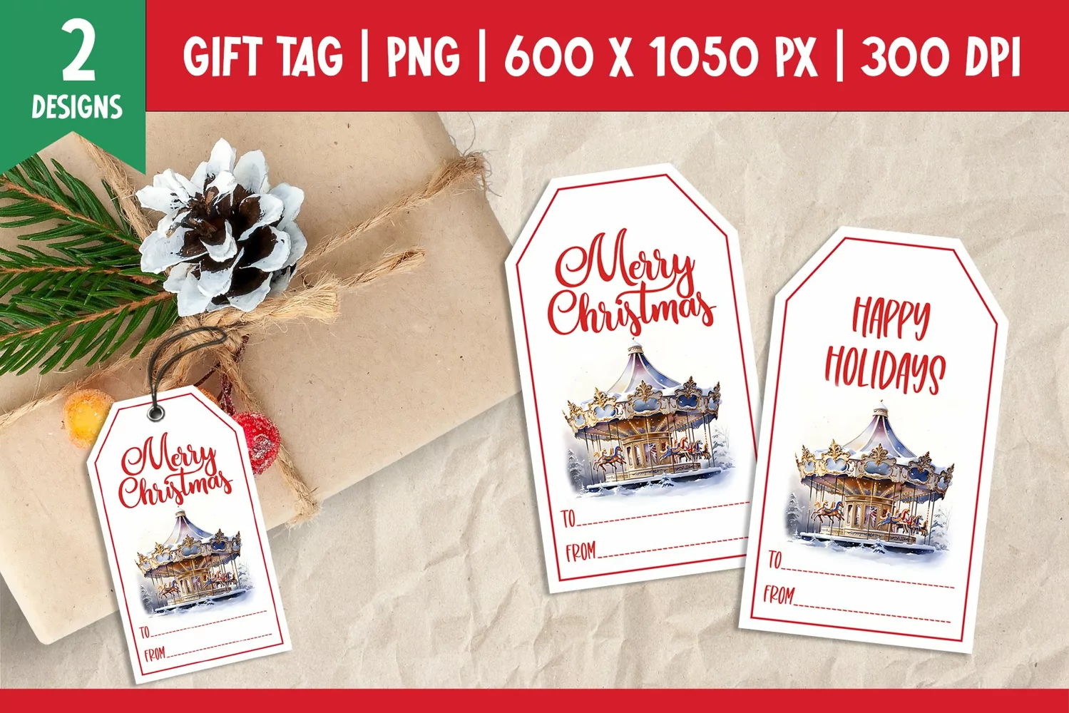 Merry Christmas Gift Tags Printable Templates carousel product image 1